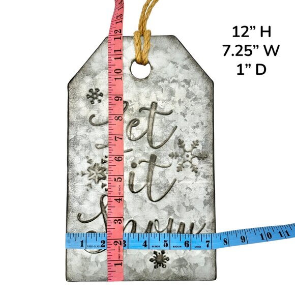 Galvanized Metal Holiday Wall Décor Set Let It Snow Be Merry Bright Twine Hanger - Picture 4 of 7